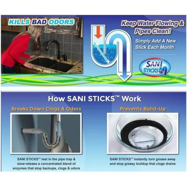 12 Sani Sticks Hemvårdsvask och handfatsavlopp Unclog Air Freshener Sticks