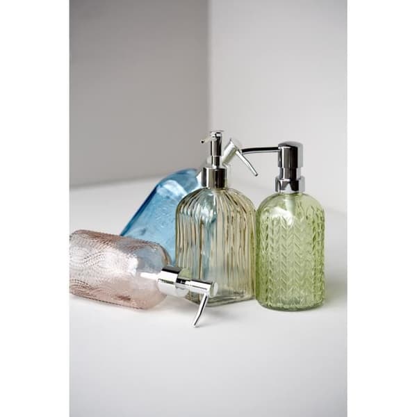 WENKO Vetro Dispenser för flytande tvål, tvålautomat i glas, kapacitet 500 ml, präglat glas, 7,5x19x7,5 cm, genomskinlig blå