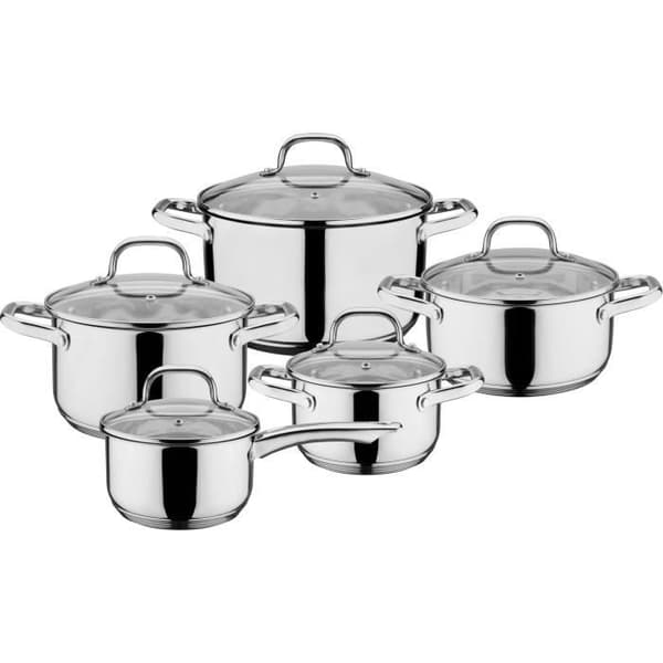 GSW 806787 Solid rostfritt stålbatteri 10st - Kastruller 16, 20 och 24cm - kruka 20cm - kastrull 16cm - alla kokplattor inklusive induktion