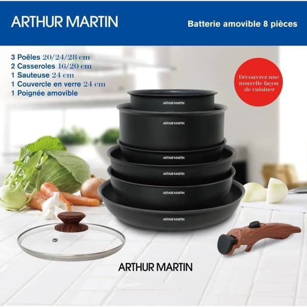 8 -ROom Kitchen Battery Arthur Martin - Aluminium - Trähandtag - Alla lampor inklusive induktion