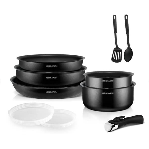 Matlagningsbatteri 10 rum Arthur Martin - Aluminium - Alla lampor utom induktion - Svart