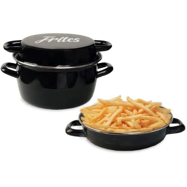 26 cm svart emaljfritös med korg och glaslock