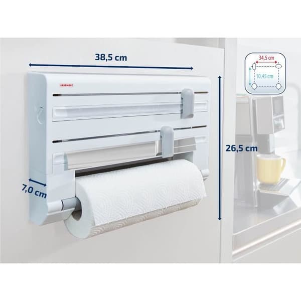 Parat ComfortLine 25703 Leifheit väggdispenser, köksväggsdispenser för 3 rullar, pappersdispenser med vassa blad