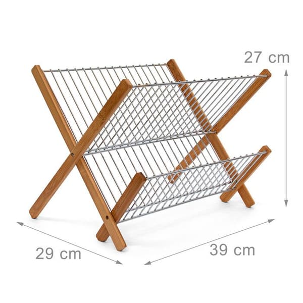 Relaxdays Diskställ CROSS Bambus metall hopfällbar Köksredskap Dekorationsaccessoar 27 x 38 x 29 cm, natur