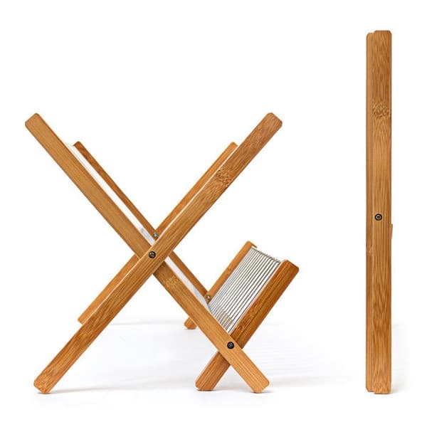 Relaxdays Diskställ CROSS Bambus metall hopfällbar Köksredskap Dekorationsaccessoar 27 x 38 x 29 cm, natur