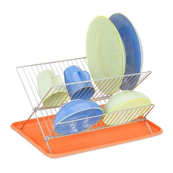 Relaxdays Metallisk diskställ (järn) för disk, hopfällbart stativ, med plastfat, praktiskt, orange