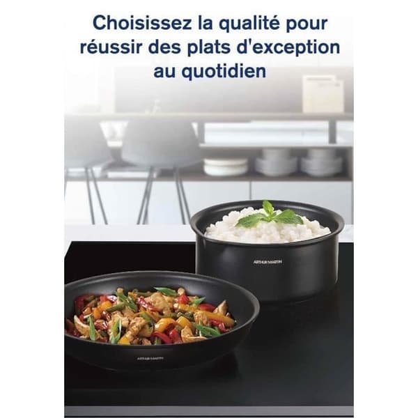 Köksredskap - Alla värmekällor inklusive induktion - Arthur Martin - AM9582 - Aluminium - Non-stick - 6 delar - Avtagbart handtag