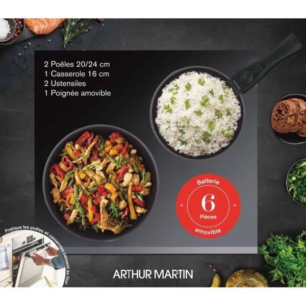 Köksredskap - Alla värmekällor inklusive induktion - Arthur Martin - AM9582 - Aluminium - Non-stick - 6 delar - Avtagbart handtag