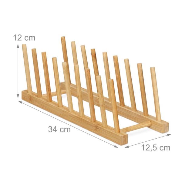 Relaxdays Diskställ, set av 2, rymmer 8 tallrikar eller lock vardera, bambu, natur