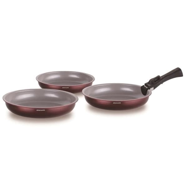 Set med 3 stekpannor - ARTHUR MARTIN - AM8866 - Alla värmekällor inklusive induktion - 20/24/28 cm + 1 handtag - Aluminium - Keramisk beläggning