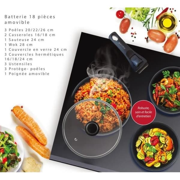 Köksredskap - Alla värmekällor inklusive induktion - KONST & KÖK - AC1824 - Aluminium - 18 delar - Non-stick - Avtagbart handtag