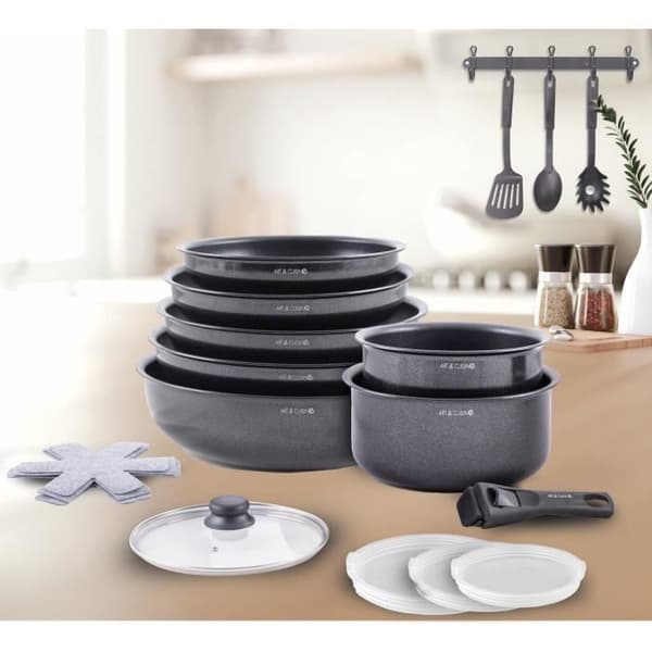 Köksredskap - Alla värmekällor inklusive induktion - KONST & KÖK - AC1824 - Aluminium - 18 delar - Non-stick - Avtagbart handtag