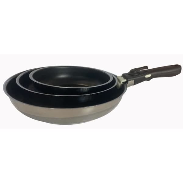 Set med 3 stekpannor - BAUMALU - Comete - 20 / 24 / 28 cm - Avtagbart handtag - Rostfritt stål