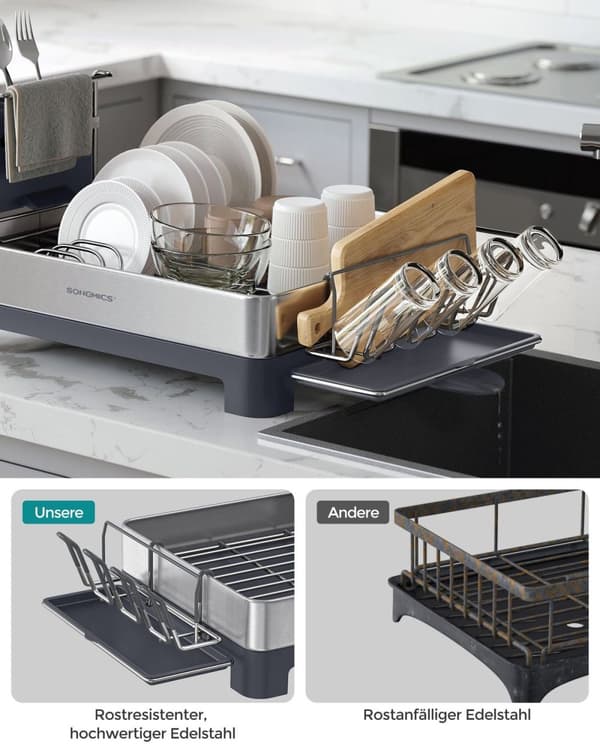 Rootz diskavlopp i rostfritt stål - Silvergrå Diskbänk Organizer - Torkställ - Fingeravtrycksresistent - 31,7 cm x 57,2 cm x 24,6 cm