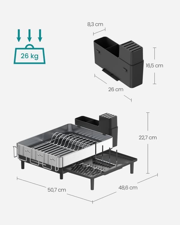 Dräneringsställ med hållare för silver svart bestick
