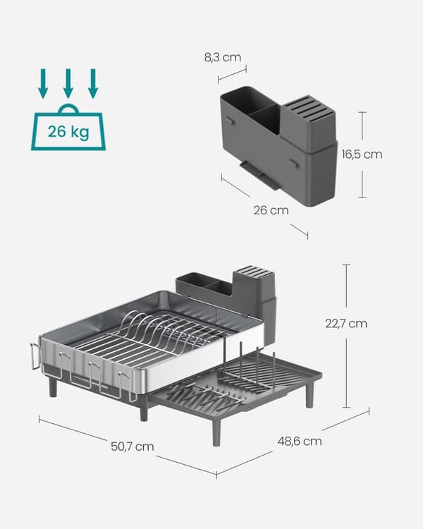 Dräneringsstativ med silvergrå bestickhållare