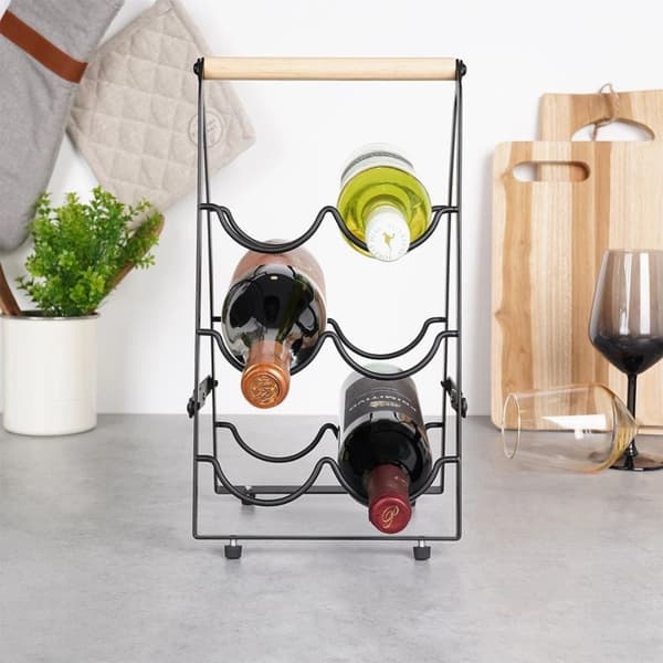 Sort metal vinreol til 6 flasker 21x38 cm