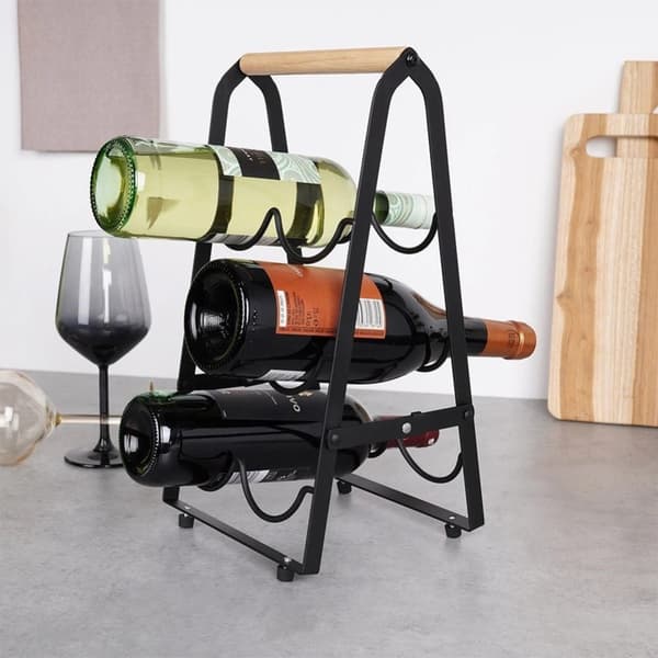 Sort metal vinreol til 6 flasker 21x38 cm