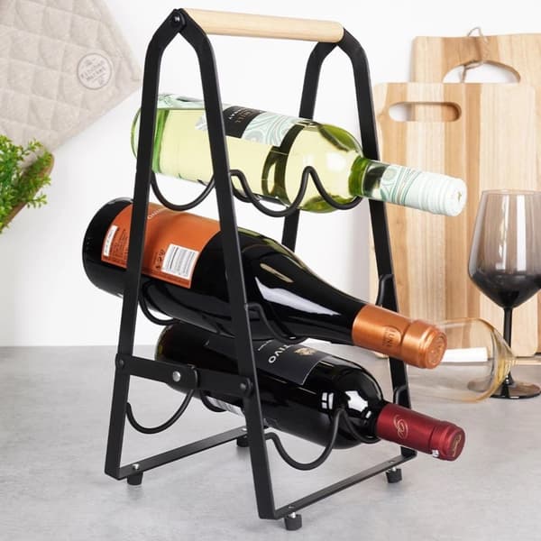 Sort metal vinreol til 6 flasker 21x38 cm
