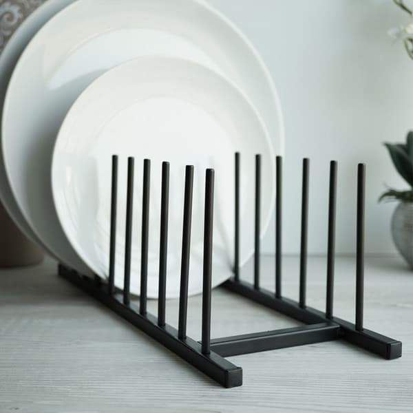Organizer stativ til tallerkener, låg, metal, sort hems, 34,5x12,5 cm