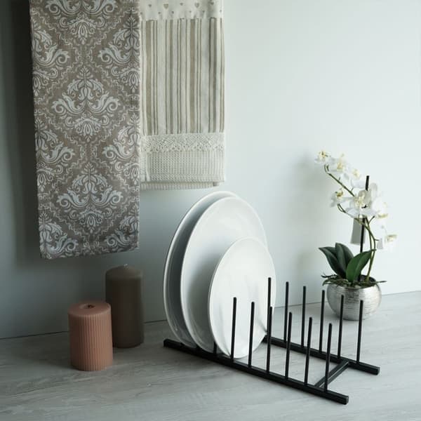 Organizer stativ til tallerkener, låg, metal, sort hems, 34,5x12,5 cm