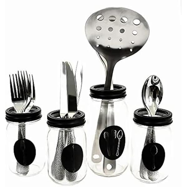Set med bestick och redskapskrukor - VIVALTO - Glas och metall - 4 delar - Modern design - Praktisk