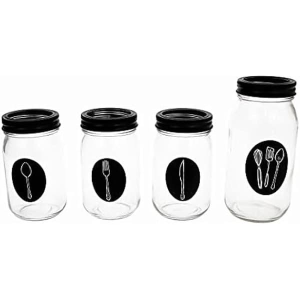 Set med bestick och redskapskrukor - VIVALTO - Glas och metall - 4 delar - Modern design - Praktisk