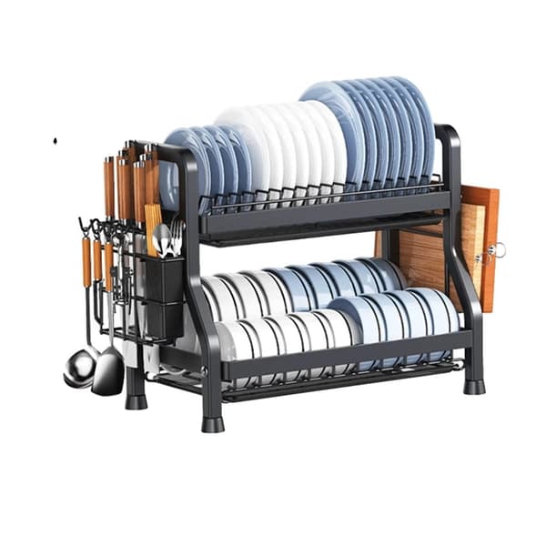 Multi-funktionel Tallerkenstativ, Rustbestandig Design, Pladsbesparende Struktur,sort