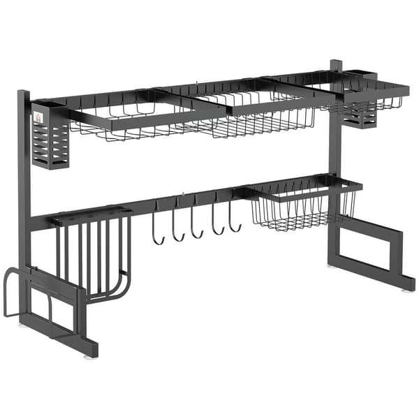 Rootz 2 Level Black Dish Drainer - Drying Rack - Dish Organizer - Modulär design - 93 cm x 30 cm x 52,5 cm stål