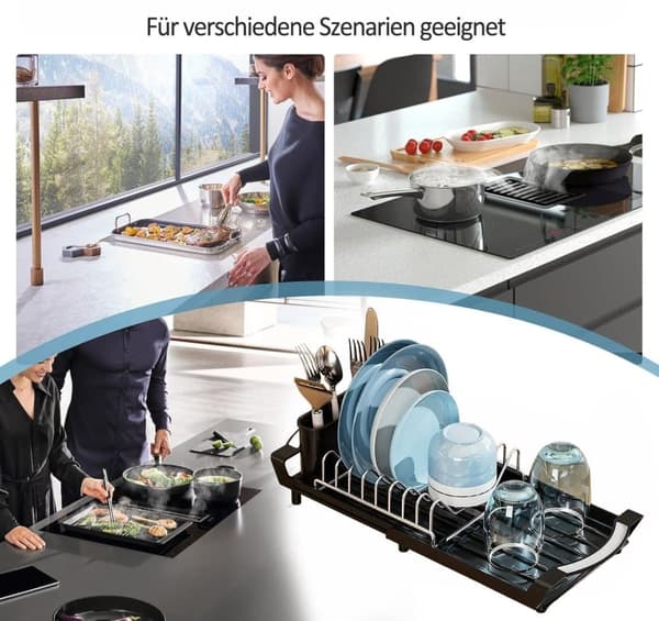 Säädettävä astiateline, ruostumattomasta teräksestä valmistettu ruokailuvälineteline Säädettävissä 29,5 - 49,5 cm