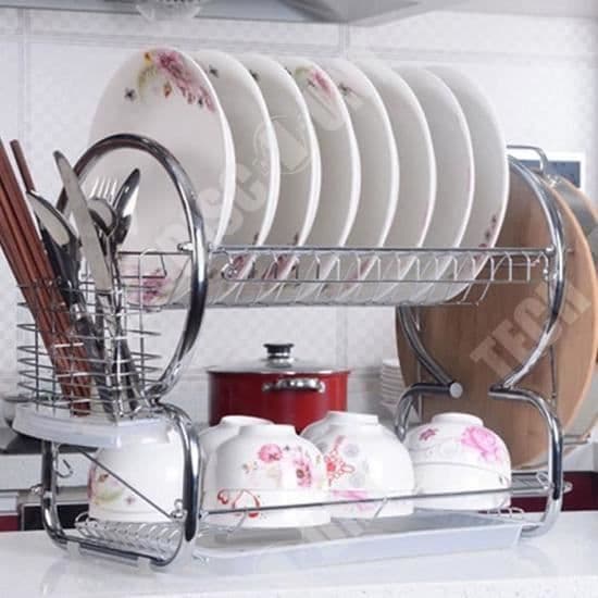 TD® Dish Drainer - Rostfritt stål - Kök - Hem - Torkning - 2-vånings Organizer - Disk - Anti-Rost Grid