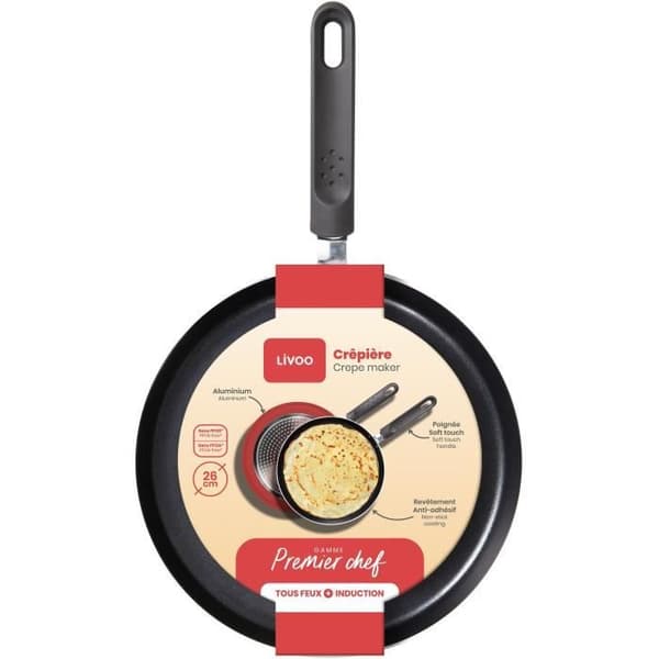 Premier Chef - Crepe maker 26 cm - LIVOO - MEP149 - Non-stick utan PFOA eller PFOS - Silikonhandtag - Alla hällar inklusive induktion