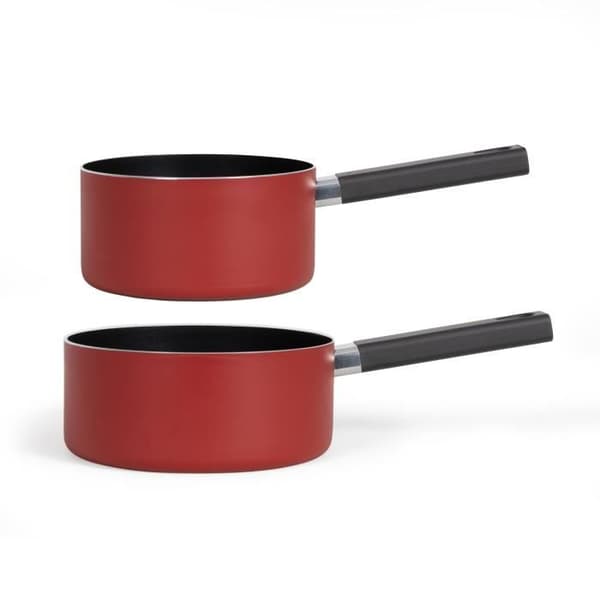 Set med 2 kastruller - LIVOO - MEP154R - Non-stick utan PFOA eller PFOS - Silikonhandtag - Alla hällar inklusive induktion