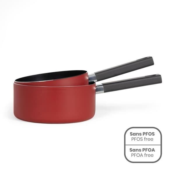 Set med 2 kastruller - LIVOO - MEP154R - Non-stick utan PFOA eller PFOS - Silikonhandtag - Alla hällar inklusive induktion