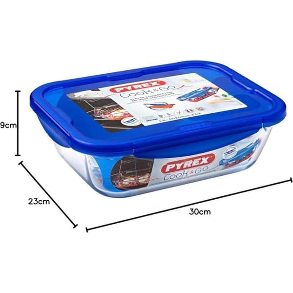 PYREX COOK & GO Rektangulär förvaringsskål 3.3l 30x23cm + Blått lock