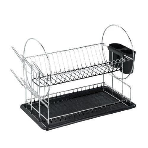 WENKO Diskavlopp Premium Duo, köksavlopp med 2 förvaringsfack, metall - plast, blank - svart
