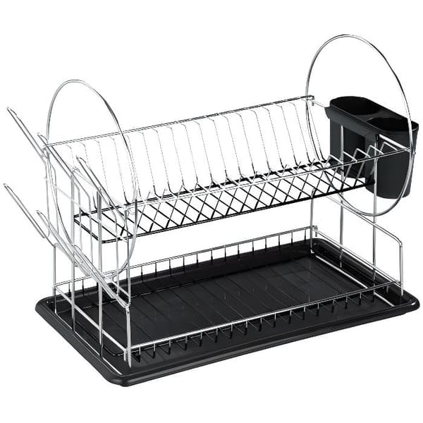 WENKO Diskavlopp Premium Duo, köksavlopp med 2 förvaringsfack, metall - plast, blank - svart