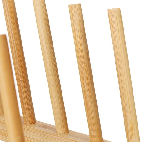 Relaxdays Diskställ, set av 2, rymmer 8 tallrikar eller lock vardera, bambu, natur