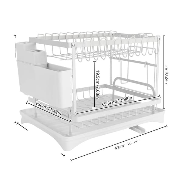 Diskställ, 2-nivådesign, 360° dränering, platsbesparande,VIT