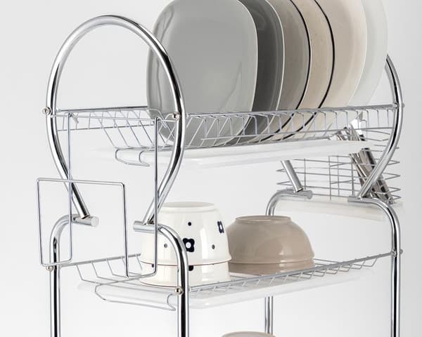 Diskställ - E-8177 - Silver - 3 nivåer - Kromat metall - Bestickställ