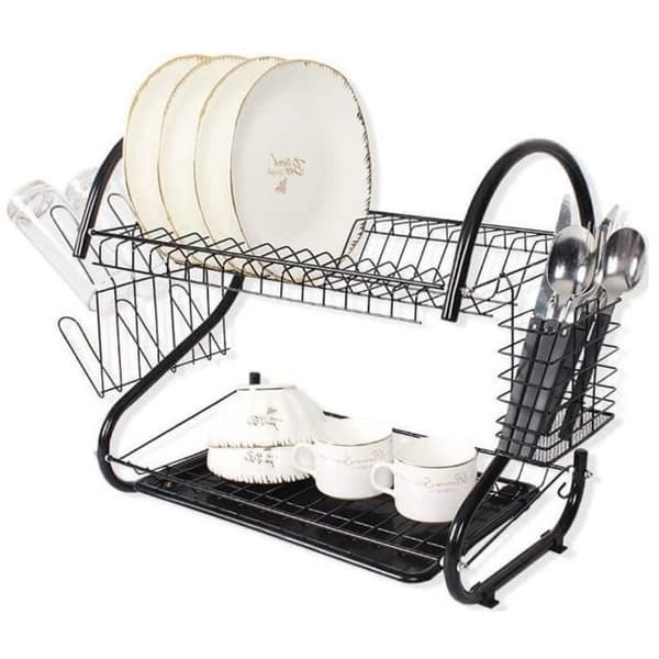 Maestro 2-vånings torkställ Diskavlopp med hyllglas och bestickställ Svart (53 cm)