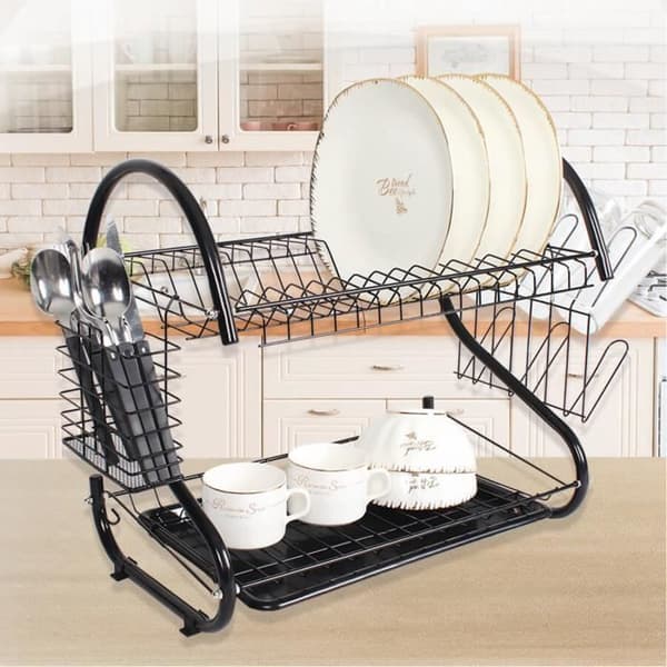 Maestro 2-vånings torkställ Diskavlopp med hyllglas och bestickställ Svart (53 cm)
