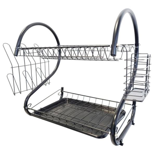 Maestro 2-vånings torkställ Diskavlopp med hyllglas och bestickställ Svart (53 cm)