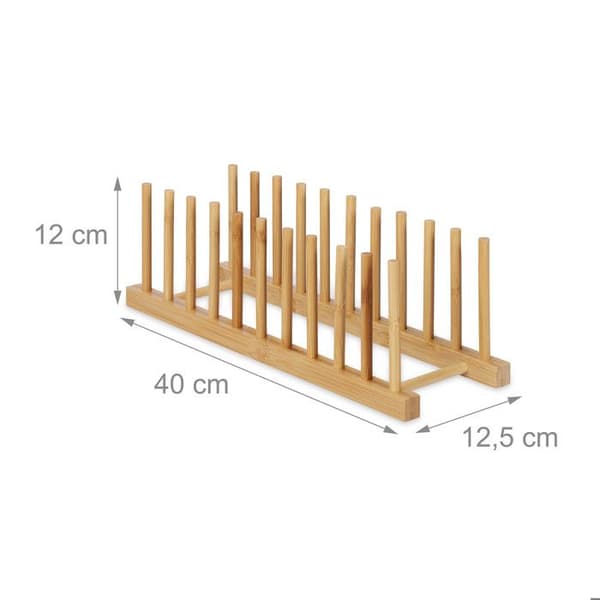 Relaxdays Diskställ för disken, i paket om 2, rymmer 10 tallrikar eller lock, vardera, bambu, natur