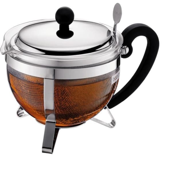 BODUM CHAMBORD Teapot na ungo 1L kijivu Sort, Sølv, Transparent