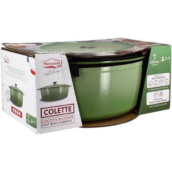 Gryta - MENASTYL - 6020072 - Rund - Emaljerat gjutjärn - Grön - 6,5 liter