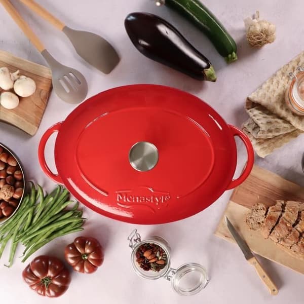 Gryta - MENASTYL - 6020102 - Oval - Emaljerat gjutjärn - Röd - 6,5 liter