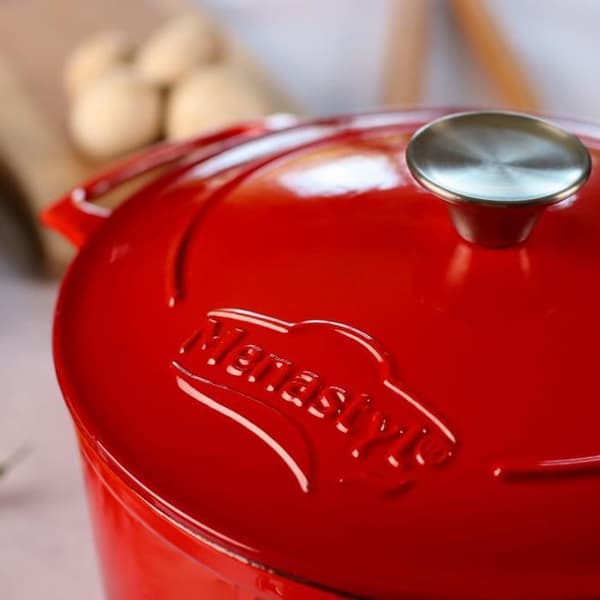 Gryta - MENASTYL - 6020102 - Oval - Emaljerat gjutjärn - Röd - 6,5 liter