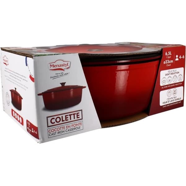 Gryta - MENASTYL - 6020102 - Oval - Emaljerat gjutjärn - Röd - 6,5 liter