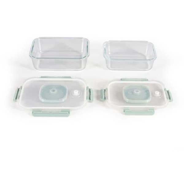 Set med 2 vakuumlådor - LIVOO - MEN404V - 1,04 L och 1,5 L - Borosciliatglas - Plastlock - Stapelbar